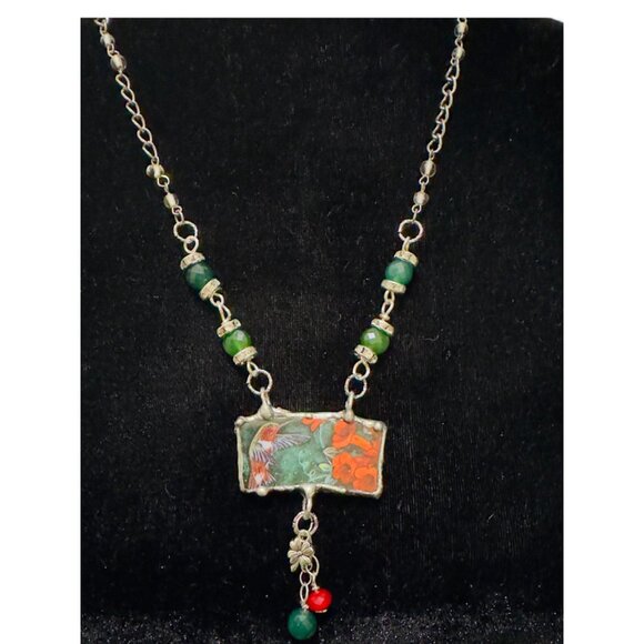 Lena Liu Hummingbird Broken China Pendant Silver-Blend Metalwork Quartz Necklace - Picture 5 of 10